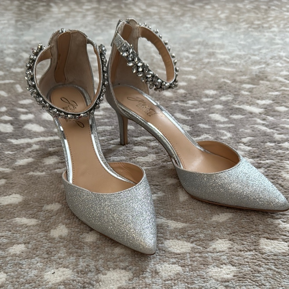 Elegant Silver Heels with Crystal Ankle Strap